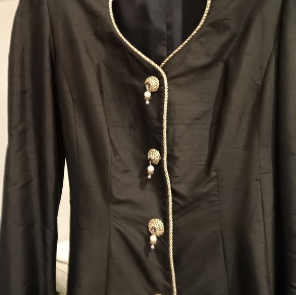 Vintage Couture Craig Signer Black Taffata Silk Gown with Gold Embellishments - Picture 2 of 12